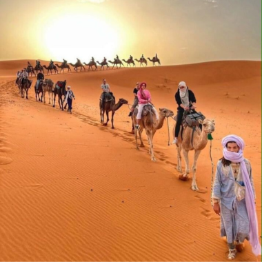 camel trek in Erg Chebbi dunes Morocco