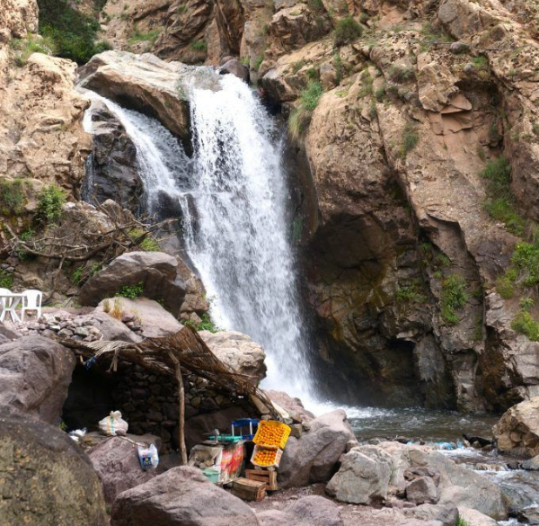Ourika Valley with Atlas Mountains in the background Berber villages, Morocco.
