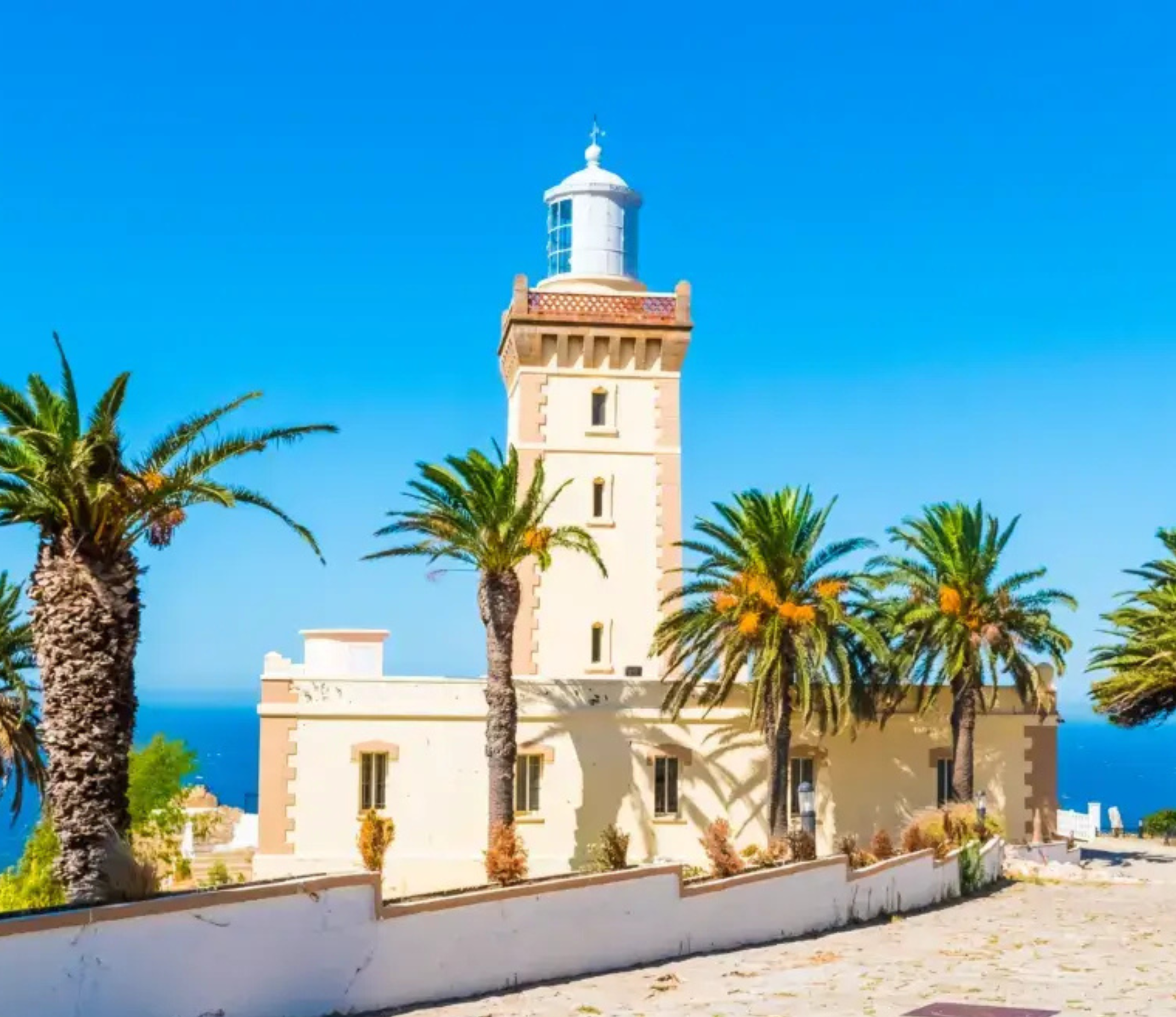 mosque in Tangier with its minaret rising above the city skyline