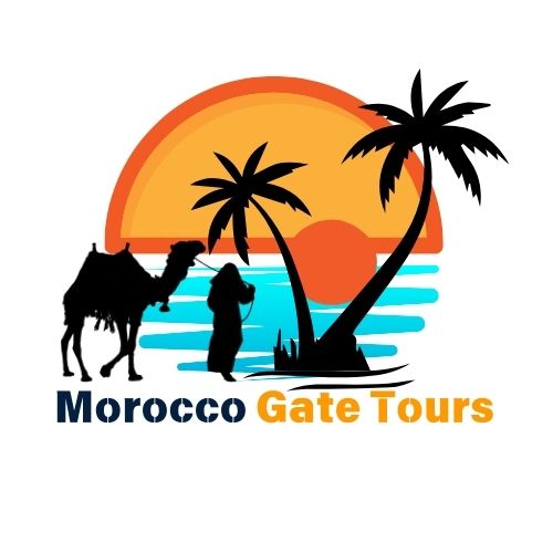 Morocco Gate Tours company logo featuring a traditional Moroccan door design with earthy tones